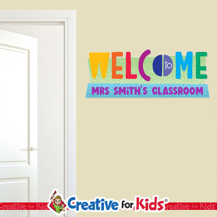 Custom Welcome Wall Decal Squiggles can be personalized for your Children's Ministry sign-In, registration, or family check in area.