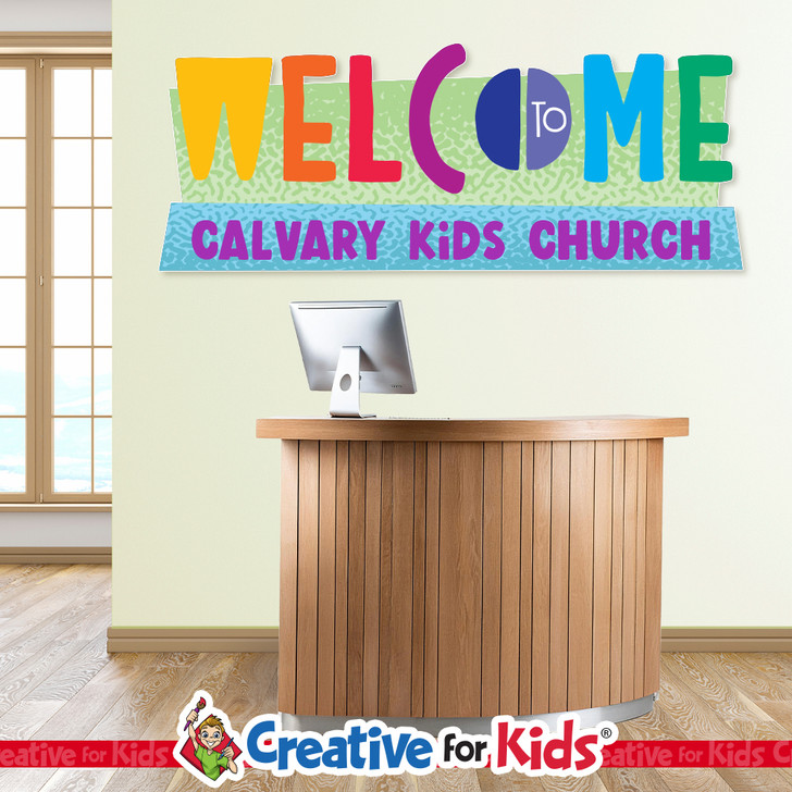 Custom Welcome Wall Decal Squiggles can be personalized for your Children's Ministry sign-In, registration, or family check in area.
