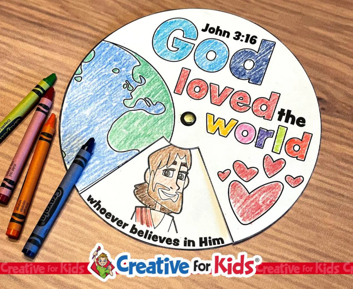 Teach John 3:16 with this God So Loved the World Color Wheel craft. A fun, hands on memory verse activity for preschool, Sunday school, or at home learning.