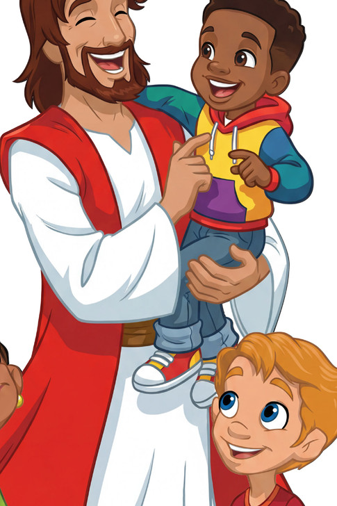 Close up of Jesus welcoming child wall decal artwork