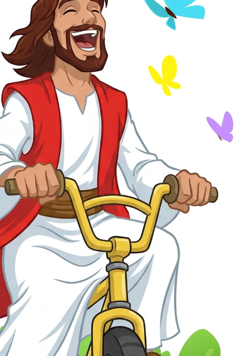 Close-up of Jesus riding bikes wall decal vinyl artwork detail