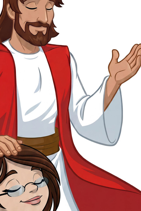 Jesus praying with child Christian wall decal detail