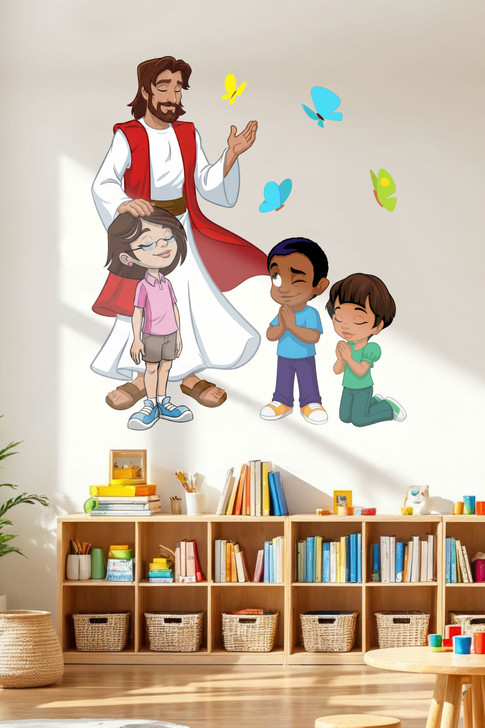 Jesus praying with children wall decal for homeschool room