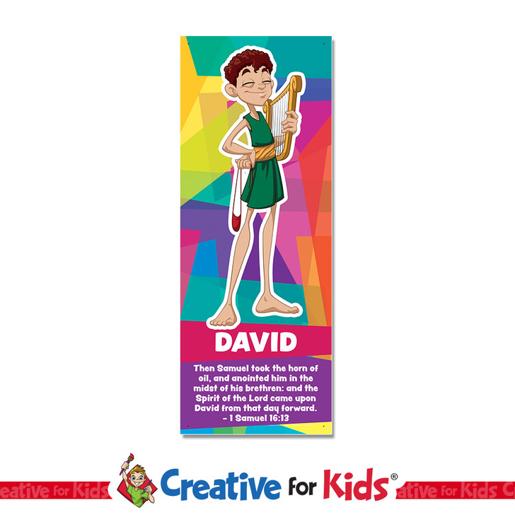 David and Goliath Young Hero Bible Story Hero Sunday School Banner brings the Books of the Bible  to life for Elementary age kids in Sunday School, kids church, Nursery, Preschool, Children’s Ministry hallways, or Registration area. All vinyl banners are cost effective, easy to install and include the option of grommets or no grommets.