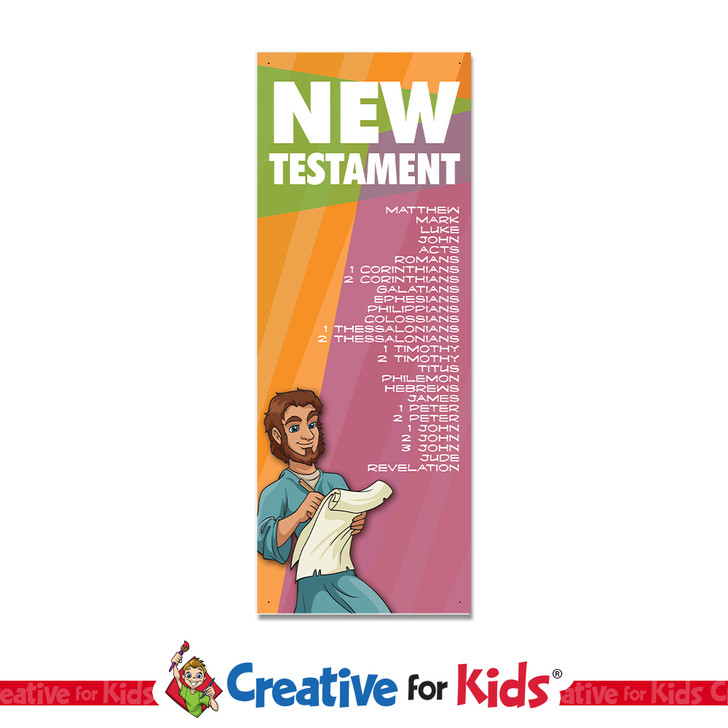 Paul New Testament Books of the Bible Banner set helps welcome first time visitors, regular attending families, and kids, to Sunday School, Nursery, Preschool, Kindergarten, kids church, or Children's Ministry hallways from Creative For Kids. All vinyl banners include the option of grommets or no grommets.