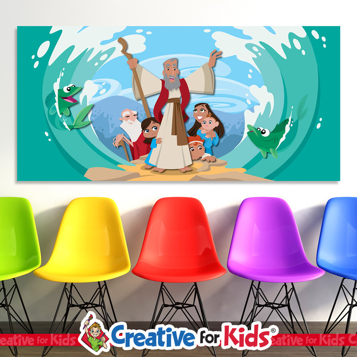 Moses parting Red Sea banner for Church nursery decor