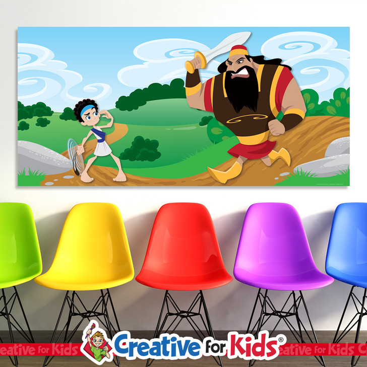 David And Goliath Bible Stories HOR Banner introduces kids to Heroes of the  Bible that inspire them on their way to their Sunday School classroom, in kids church, Nursery, Preschool or Registration area. All vinyl banners include the option of grommets or no grommets.