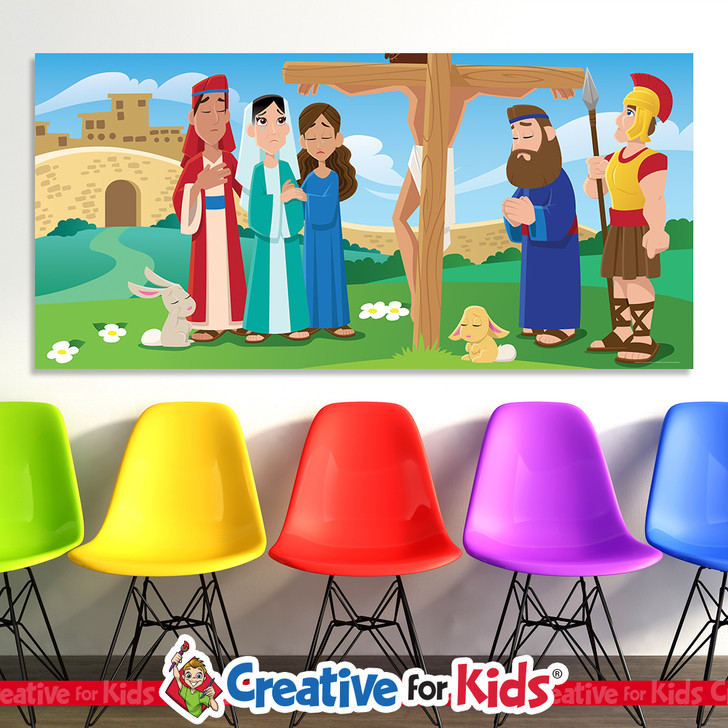 Jesus on cross Sunday school Bible story banner