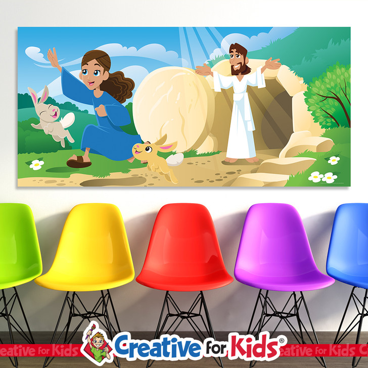 Empty tomb resurrection Bible banner for children