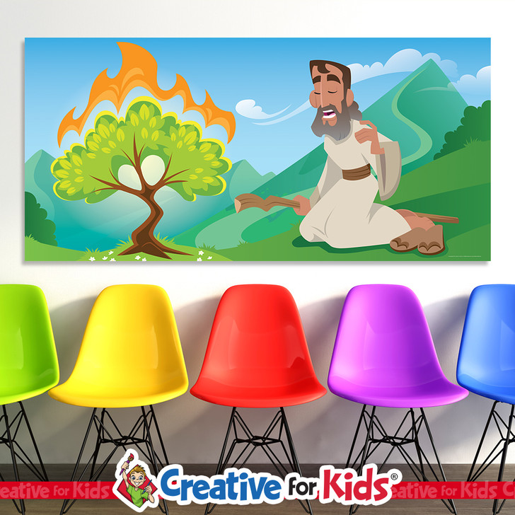 Moses and burning bush banner for Sunday School decor