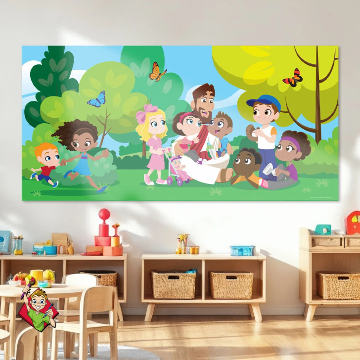 Children learning from Jesus banner for classrooms