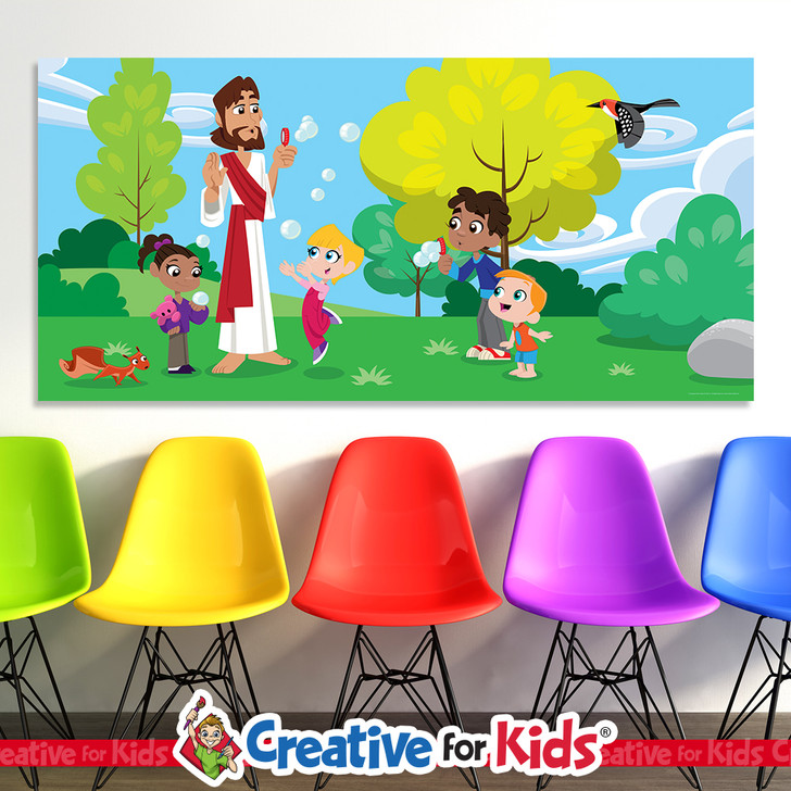 Jesus welcoming children Sunday school teaching banner