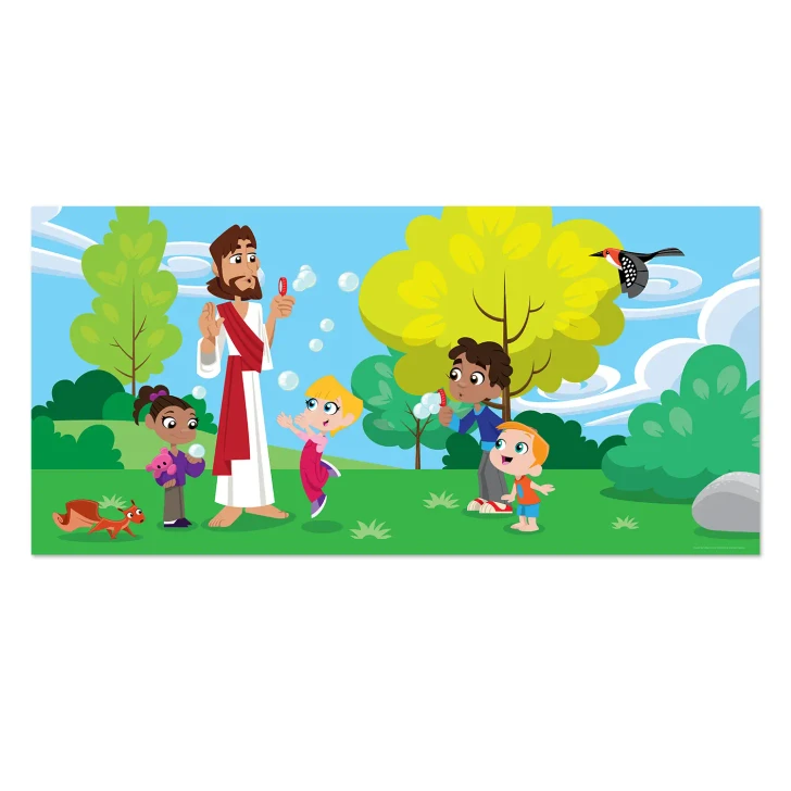 Jesus Blowing Bubbles Bible Stories HOR Banner