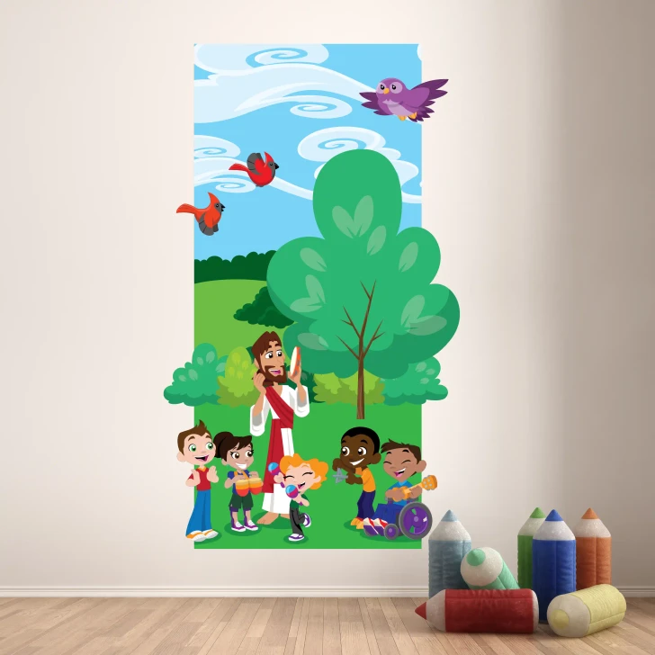 joyful children worship Jesus scene