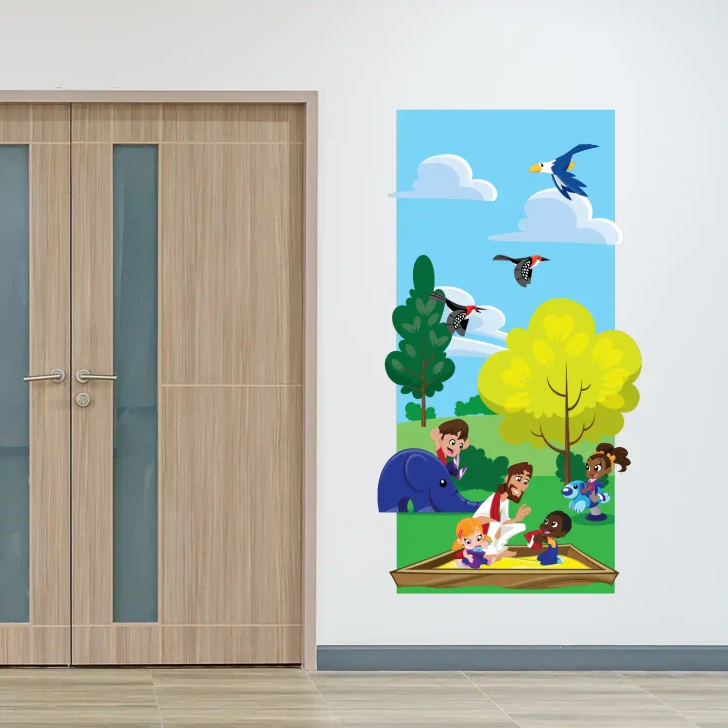 Jesus playing with children wall decal