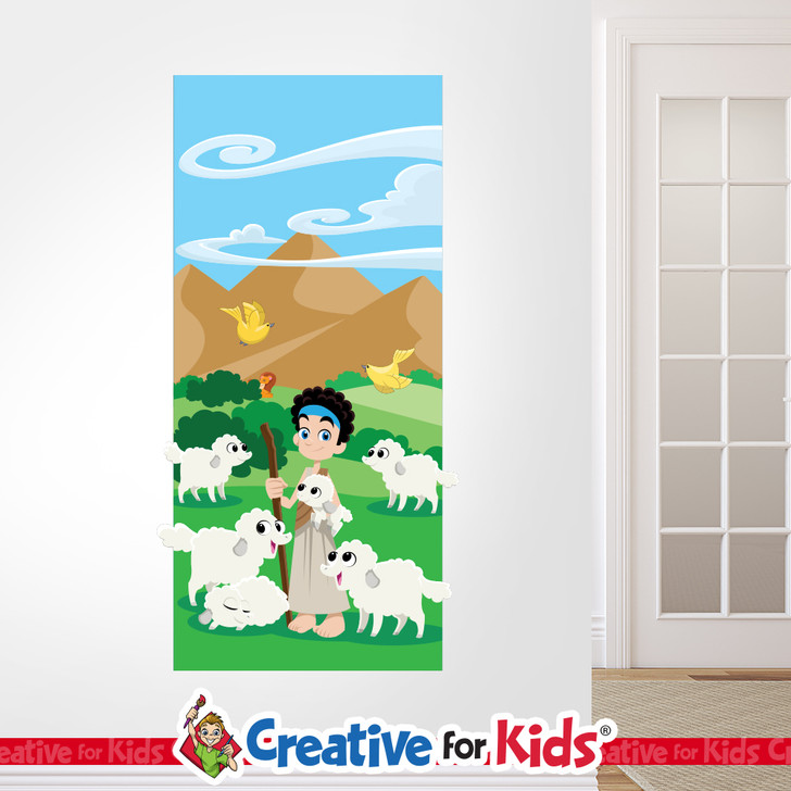 David With Sheep is a great Bible Story scene to display in your Kids Church, Children's Ministry Hallway or Sunday School Classroom.