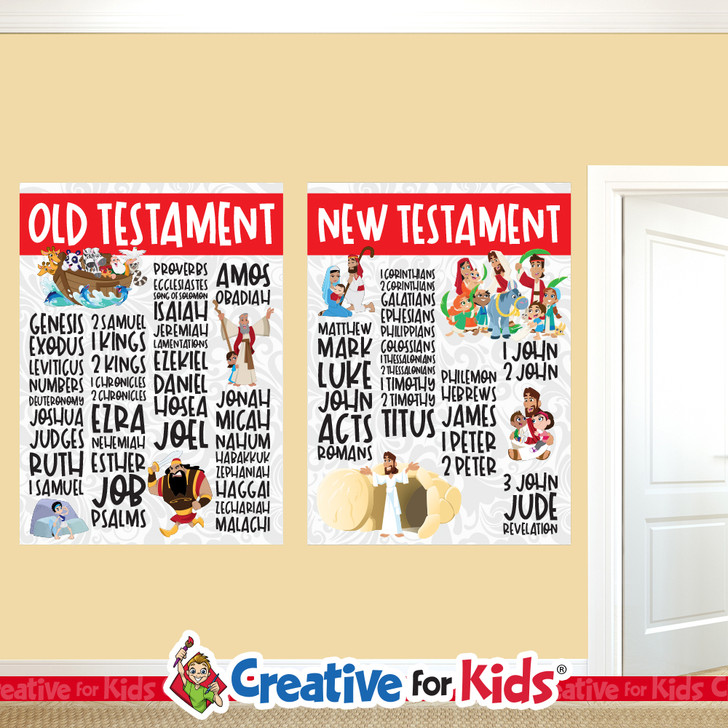 Books Of The Bible Wall Decals are great teaching resources for the hallways in your Kids Church, Sunday School Classroom, registration, or Children's Ministry. They make first time visitors and regular attending families feel welcome. There are several styles to choose from. Shop our store to see our selection of childrens ministry products. We offer Sunday school banners, kids church banners, kids church decor, Books of the Bible lessons, Wall decor, wall hangings, and Sunday school lesson digital downloads, sunday school crafts digital downloads and kids church games digital downloads. We also offer Christmas and Easter lessons, games, crafts, banners, and wall decals. Please refer to our FAQ section for more information on installation.