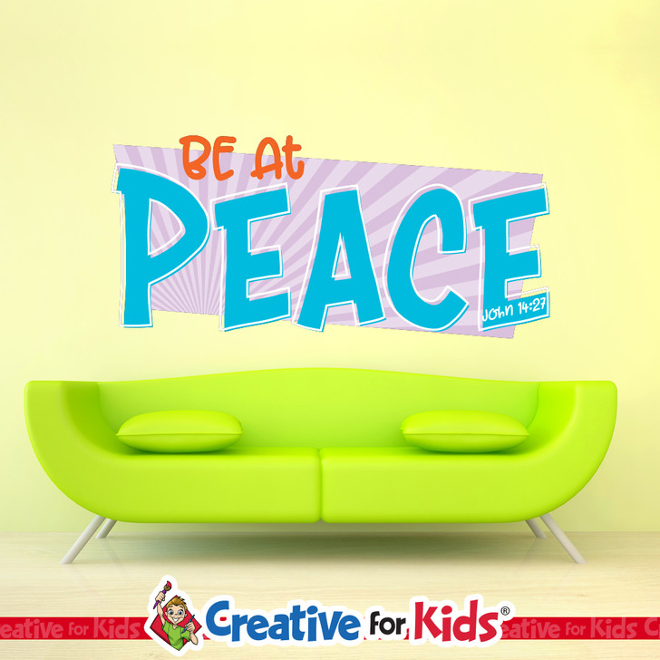 Be At Peace Encouraging Word Bible Verse Wall Decal inspires children to hide the word of God in their hearts in your Sunday School classroom, kids church, or Children's Ministry hallway.