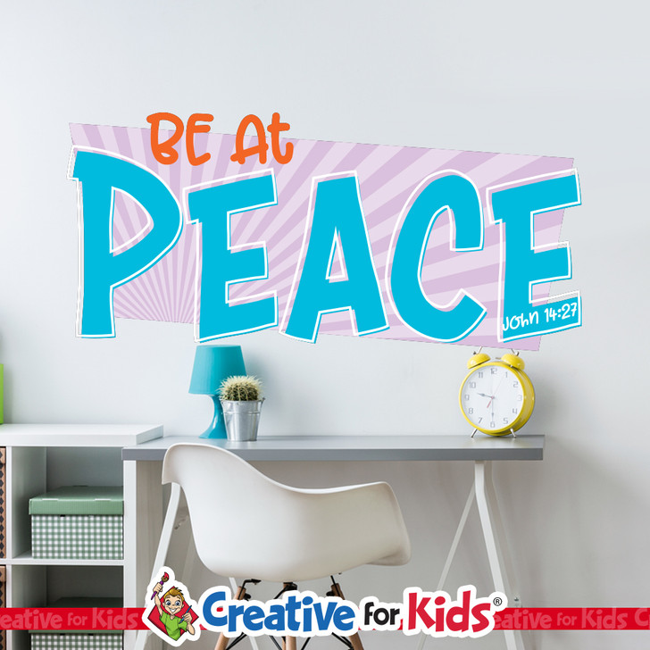 Be At Peace Encouraging Word Bible Verse Wall Decal inspires children to hide the word of God in their hearts in your Sunday School classroom, kids church, or Children's Ministry hallway.