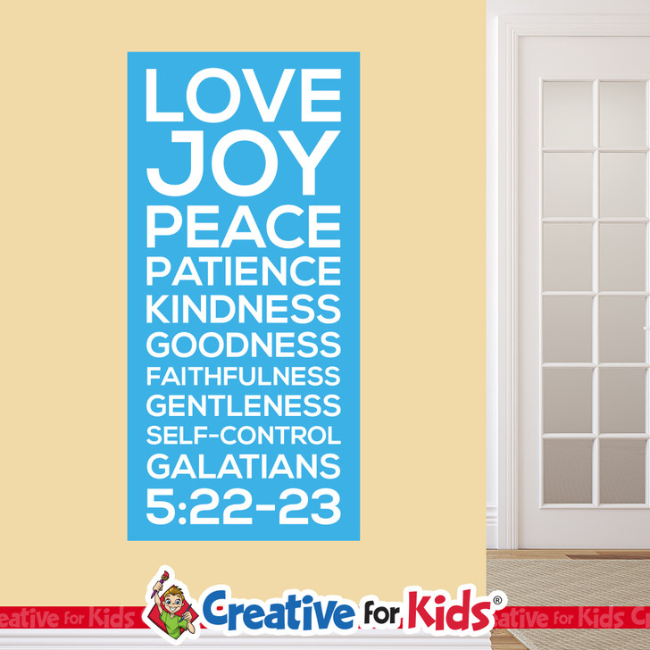 Bible verse wall decor listing the Fruit of the Spirit for children's ministry classroom