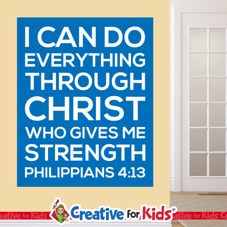 Bible verse wall decor showing I can do everything through Christ for kids ministry room