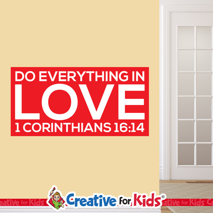 Red Scripture Memory Wall Decal displaying 1 Corinthians 16:14 for children's ministry classrooms.