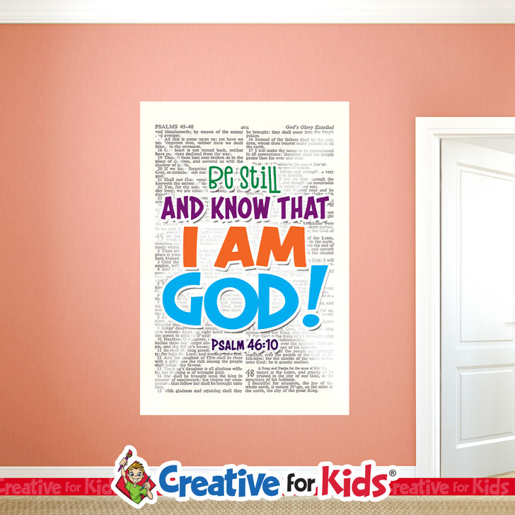 Be Still And Know Bible Verse Scripture Wall Decal a fun and effective way to teach Bible Verses to kids and hide the word in their hearts. Creative For Kids wall decals perfect for your Sunday School, kids church, or Children's Ministry hallways.