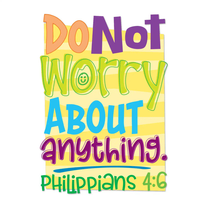 Do Not Worry About Anything Bible Verse Wall Decal Bible verse wall decals support scripture memorization and are perfect for Sunday School wall art, Kids Church, or Children’s Ministry faith-building décor.