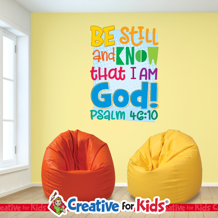 Be Still And Know That I Am God Bible Verse Wall Decal offers a budget friendly Biblically focused way to decorate your Sunday School classroom, kids church, or Children's Ministry hallways.