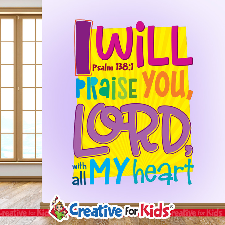 I Will Praise You Lord Bible Verse Wall Decal offers a budget friendly Biblically focused way to decorate your Sunday School classroom, kids church, or Children's Ministry hallways.