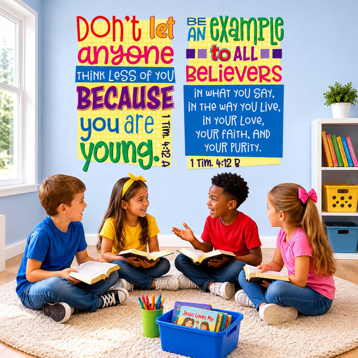 Bible verse wall decal collection inspiring children to live as Christlike examples.