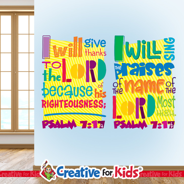 Set of two colorful praise and worship Bible verse wall decals for kids ministry.