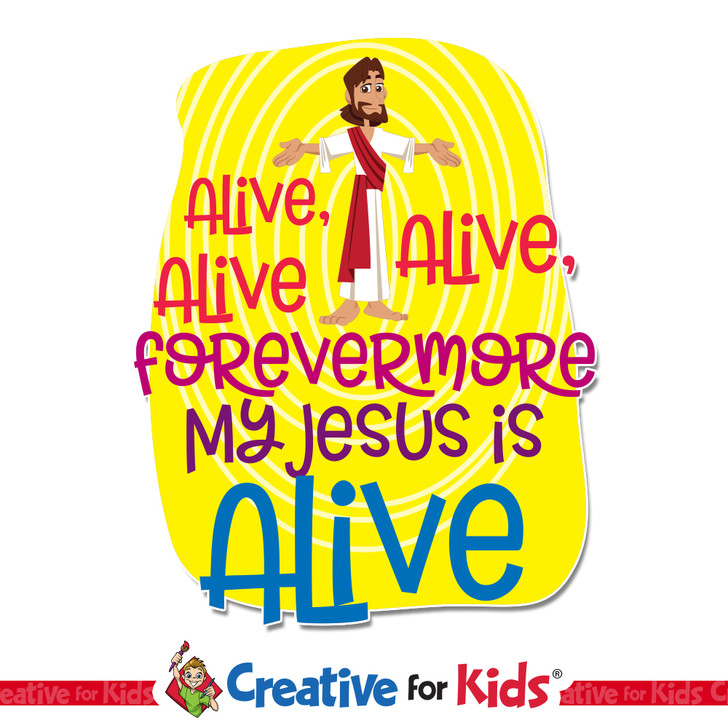 "Alive, Alive, Alive Forever More" Bible Verse Wall Decal offers an easy to install D.I.Y alternative to decorating your Nursery, Preschool, Sunday School classroom, or Children's Ministry hallway.