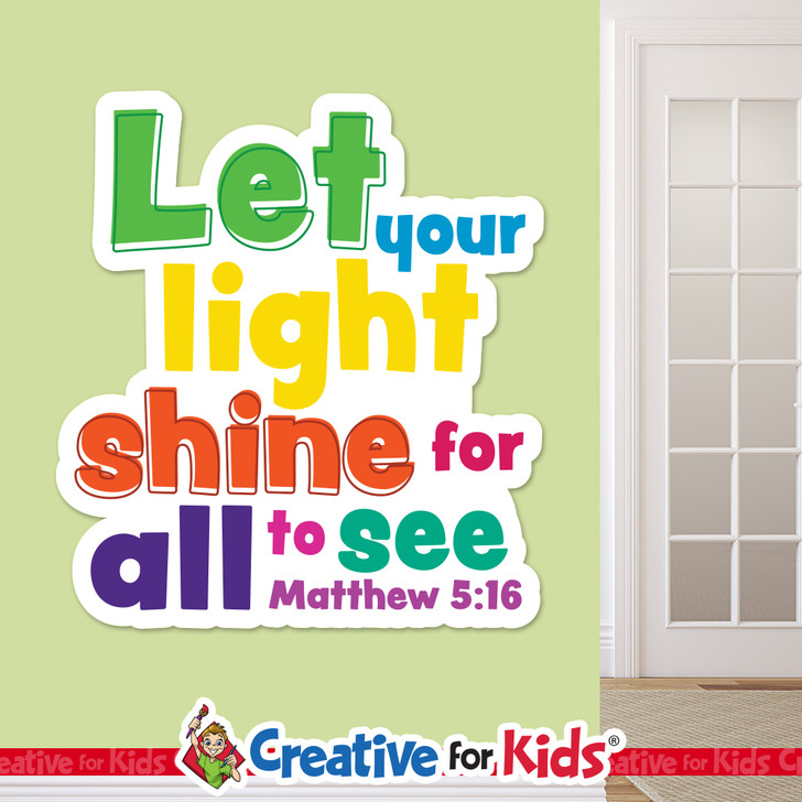 Let Your Light Shine White Trim Scriptures are a fun and effective way to teach Bible Verses to kids and hide the word in their hearts. Creative For Kids wall decals perfect for your Sunday School, kids church, or Children's Ministry hallways.