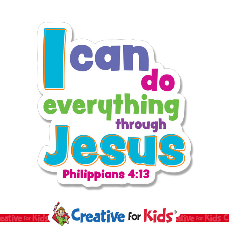 I can do everything through Jesus White Trim Scriptures are creatively designed to draw kids and family's attention to encouraging Bible verses. Great for your Kids Church, Sunday School, or Children's Ministry.