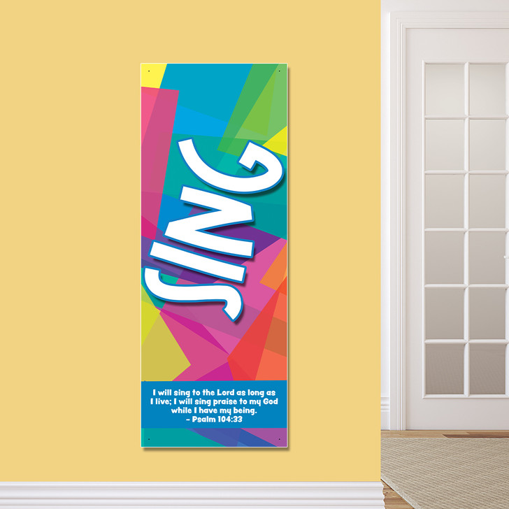Sing Kids Church Worship Banner encourages kids to worship Jesus in kids church, Sunday school, classrooms, hallways, and registration areas. They will inspire kids to do what they were created to do, worship God! All vinyl banners include the option of grommets or no grommets.
