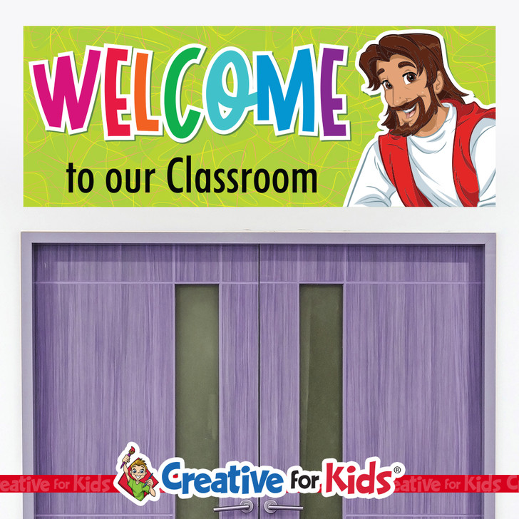 Jesus Welcome to the Classroom Horizontal Banner Horizontal Banner Welcome everyone into your Children's Ministry, Kids Church or Sunday School with this attention getting welcome and greeting Banner. We have many to choose from.