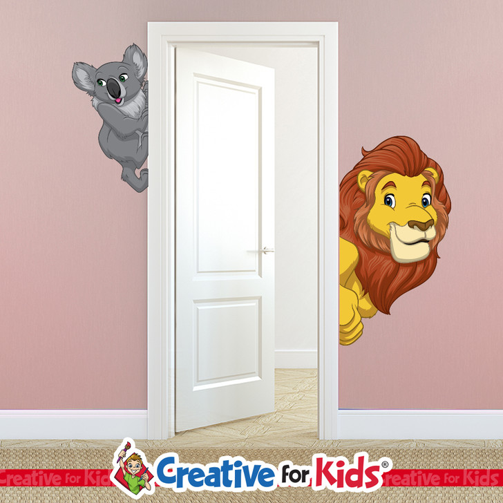 Lion and Koala Door Frame Wall Decal Groupings are an easy to install, budget friendly, addition to the building project of your Kids Church, Sunday School, Class room, hallways, in your Children's Ministry.