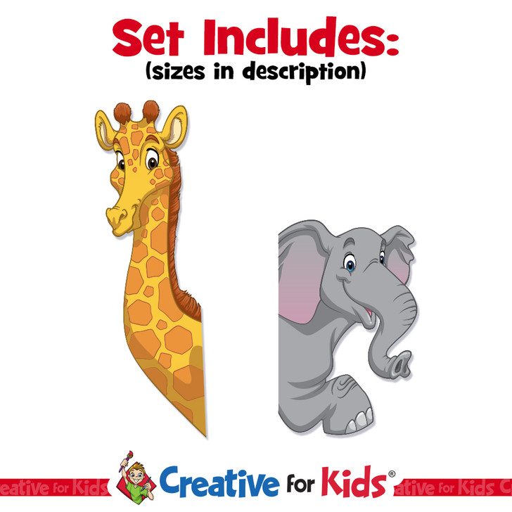 Elephant and Giraffe Door Frame Wall Decal Groupings easy to install, budget friendly, addition to the building project of your Kids Church, Sunday School, Class room, hallways, in your Children's Ministry.