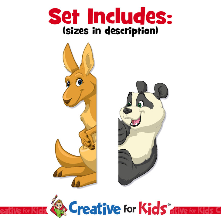 Panda and Kangaroo Door Frame Wall Decal Groupings are an easy to install, budget friendly, addition to the building project of your Kids Church, Sunday School, Class room, hallways, in your Children's Ministry.