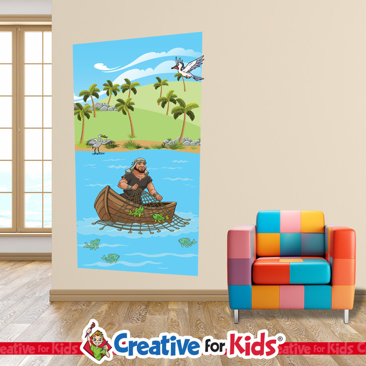 Peter Fishing Elementary Bible Story Wall Decal will bring the stories of the Bible to life on the walls of your Sunday School, kids church, or Children's Ministry hallways.