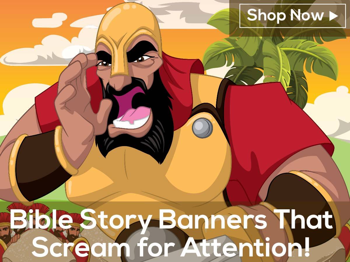 Large Goliath illustration banner for children's church and Sunday school classrooms