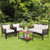 4 Pieces Patio Rattan Acacia Wood Furniture Set with Cushions and Armrest - Color: Espresso