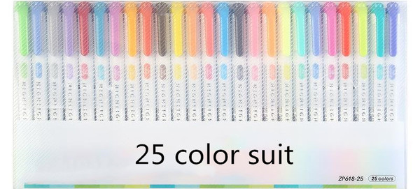 Color: 25 color suit - 25 Colors Double Head Highlighter Pen Mildliner Colors Fluorescent Highlight Q119-CJBG108210105EV