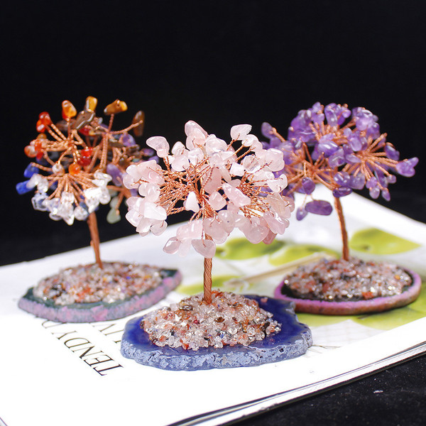 Color: Purple - Natural Amethyst Pink Colorful Gravel Flower Tree Ornaments Home Decoration Agate C Q119-CJJT100537702BY