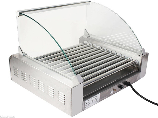 Stainless Steel Commercial 11 Roller Grill and 30 Hot Dog Cooker Machine - Color: Silver