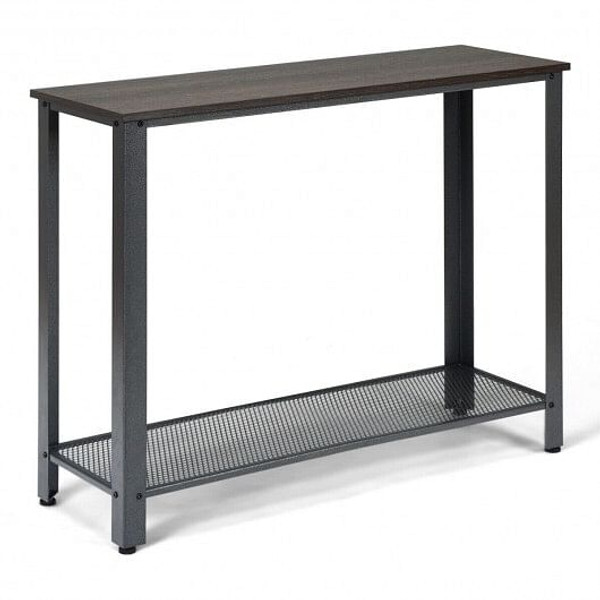 Metal Frame Wood  Console Sofa Table with Storage Shelf-Sliver - Color: Silver