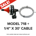 Spartan Tool Model 718 Cordless Drain Cleaning Machine & 1/4" x 30' Cable Bundle - 7180C000