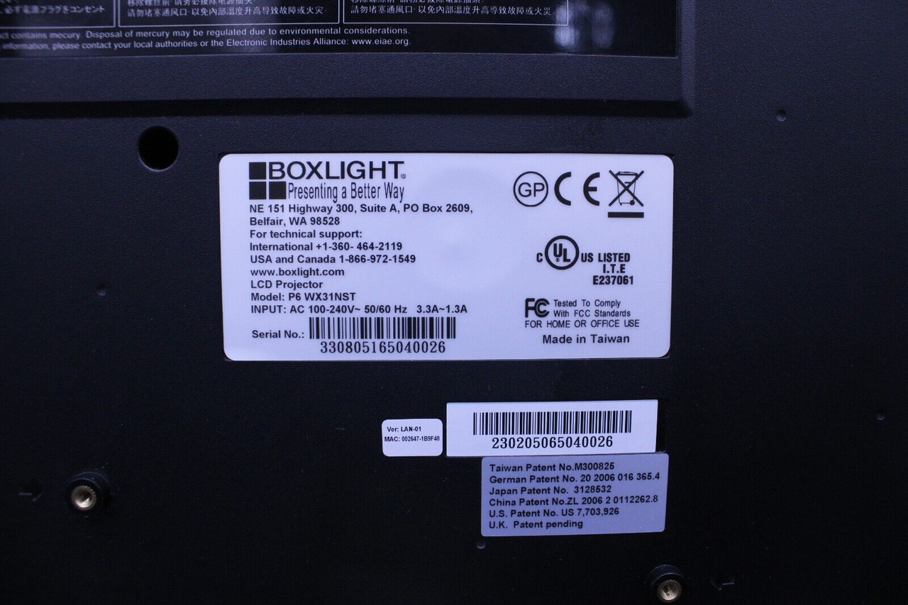 Boxlight P6 WX31NST WXGA 3LCD 3100 Lumens Projector Less Than 500 Lamp ...