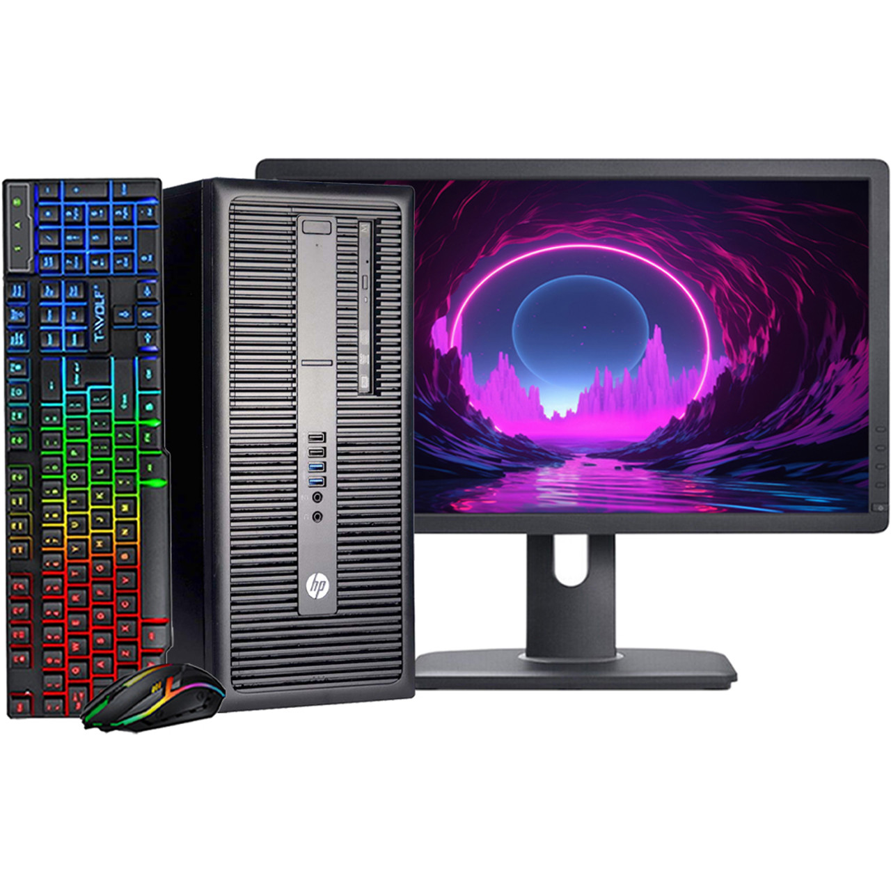 HP ProDesk 600 G2 Tower Intel Core i5 6th Gen. 16GB RAM 1TB Hard Disk Drive  24in Monitor NVIDIA GT 1030 Windows 10 Home with RGB Gaming Keyboard and